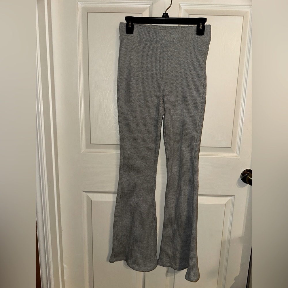 Aerie womens grey waffle knit grey flare pants S fall winter bootcut flare pants